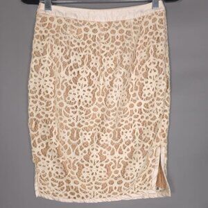 Kora Rae Women’s WOOL SILK Blend Beige Lace Pencil Skirt USA MADE No Size Tag S